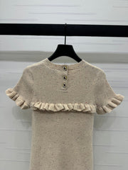 CHANEL SHORT-SLEEVE KNIT DRESS WITH RUFFLED TRIMS 274885