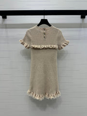 CHANEL SHORT-SLEEVE KNIT DRESS WITH RUFFLED TRIMS 274885