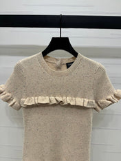 CHANEL SHORT-SLEEVE KNIT DRESS WITH RUFFLED TRIMS 274885