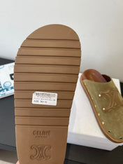 CELINE 26S MULE IN OLIVE GREEN SUEDE