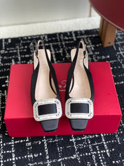 ROGER VIVIER 25S VIVIER SLINGBACK 45MM IN BLACK SILK EMBELLISHED CRYSTALS