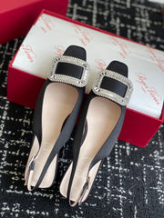 ROGER VIVIER 25S VIVIER SLINGBACK 45MM IN BLACK SILK EMBELLISHED CRYSTALS