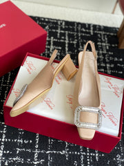 ROGER VIVIER 25S VIVIER SLINGBACK 45MM IN BEIGE SILK EMBELLISHED CRYSTALS
