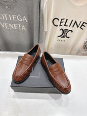YSL 25S LOAFERS IN CHESTNUT BROWN LAMBSKIN WITH GOLD HARDWARE