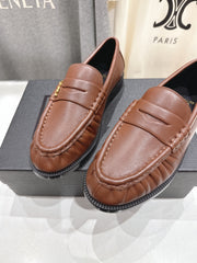 YSL 25S LOAFERS IN CHESTNUT BROWN LAMBSKIN WITH GOLD HARDWARE