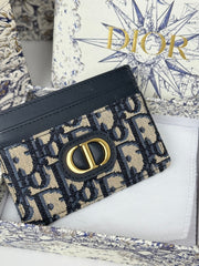 DIOR 25S 30 MONTAIGNE CARD HOLDER 10 IN BLACK OBLIQUE JACQUARD CANVAS