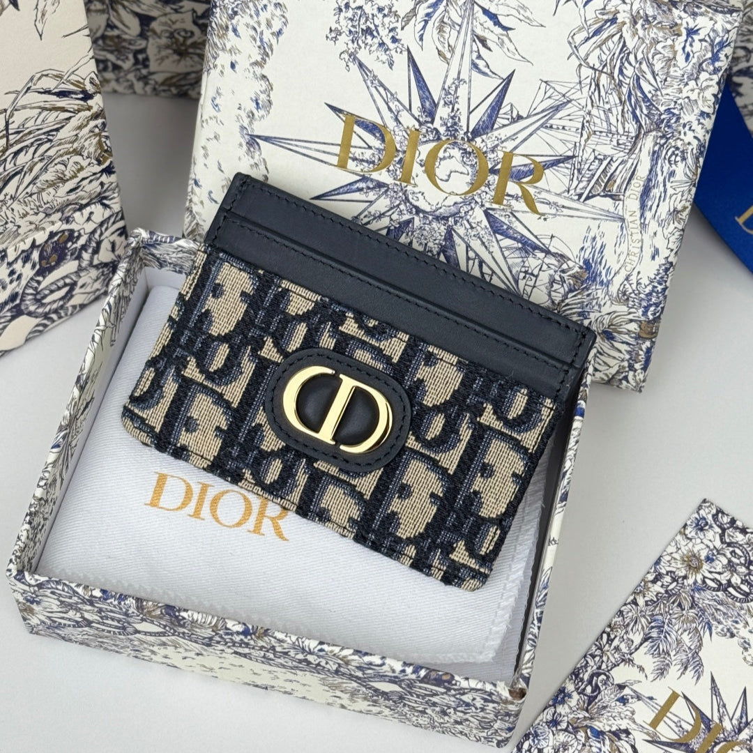 DIOR 25S 30 MONTAIGNE CARD HOLDER 10 IN BLACK OBLIQUE JACQUARD CANVAS