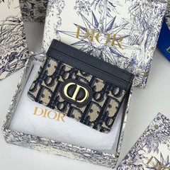 DIOR 25S 30 MONTAIGNE CARD HOLDER 10 IN BLACK OBLIQUE JACQUARD CANVAS