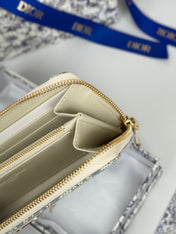DIOR 25S LONG ZIPPER WALLET 19 IN LIGHT BLUE OBLIQUE JACQUARD CANVAS