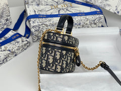 DIOR 25S 30 MONTAIGNE MINI VANITY CASE 16 IN BLUE DIOR OBLIQUE JACQUARD CANVAS