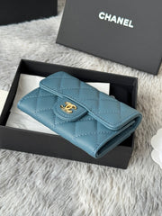 CHANEL 25S CLASSIC FLAP CARD HOLDER 11 IN SLATE BLUE CAVIAR GOLD HARDWARE