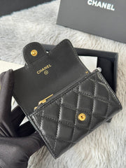 CHANEL 25S CLASSIC CARD HOLDER 11 IN BLACK LAMBSKIN GOLD HARDWARE