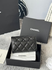 CHANEL 25S CLASSIC FLAP CARD HOLDER 11 IN BLACK CAVIAR SILVER HARDWARE