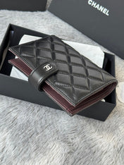 CHANEL 25S MULTI PURPOSE PASSPORT WALLET 15 IN BLACK LAMBSKIN SILVER HARDWARE