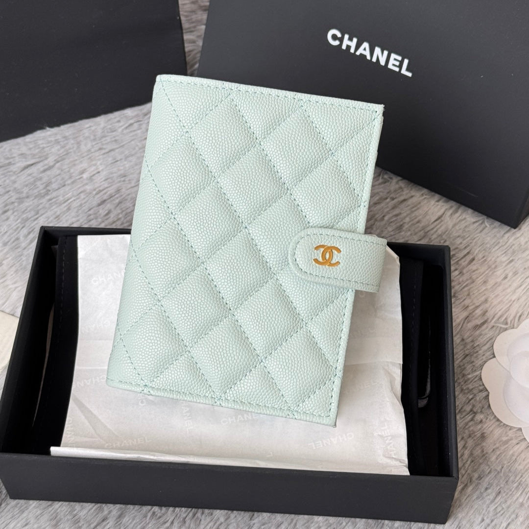 CHANEL 25S MULTI PURPOSE PASSPORT WALLET 15 IN SOFT MINT CALFSKIN GOLD HARDWARE