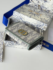 DIOR 25S CARO CARD HOLDER 11 IN GRAY CALFSKIN AND CANVAS GOLD HARDWARE