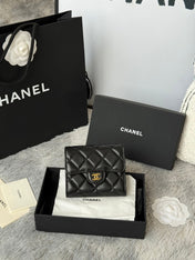CHANEL 25S CF SMALL TRI FOLD WALLET 11 IN BLACK LAMBSKIN GOLD HARDWARE