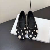 THE ROW 26S BALLET FLATS IN BLACK & WHITE POLKA DOT CALF HAIR CALFSKIN