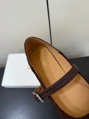 THE ROW 26S MARY JANE BALLET FLATS IN DARK BROWN SUEDE AND CALFSKIN