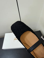 THE ROW 26S MARY JANE BALLET FLATS IN BLACK SUEDE AND CALFSKIN