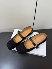 THE ROW 26S MARY JANE BALLET FLATS IN BLACK SUEDE AND CALFSKIN