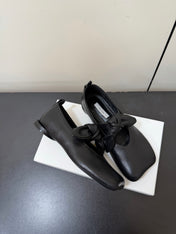 THE ROW 26S BALLET FLATS IN BLACK KNOT DETAIL CALFSKIN WITH SQUARE TOE