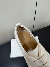 THE ROW 26S LACE UP DERBY FLATS IN WHITE CALFSKIN  WITH SQUARE TOE