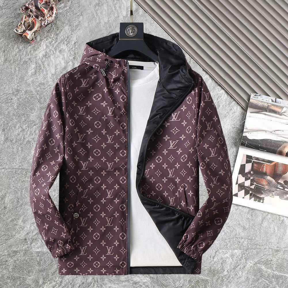 LV WINE RED MONOGRAM AND BLACK DOUBLE-SIDED WINDBREAKER 238976