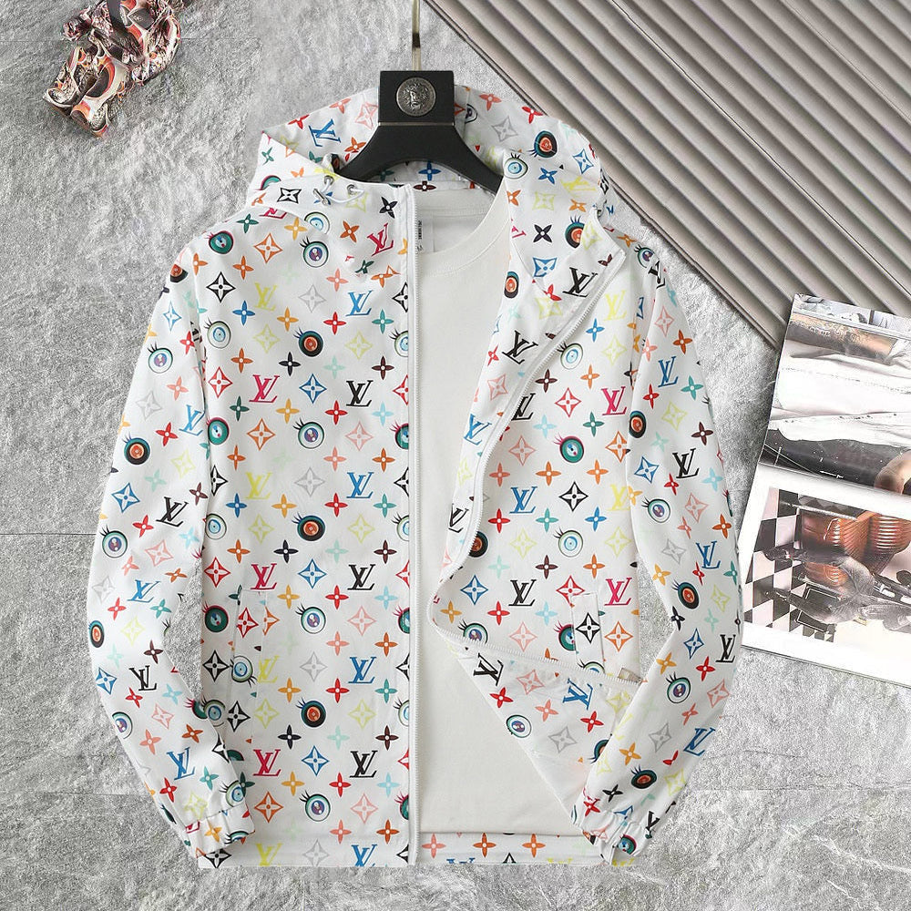 LV WHITE WINDBREAKER WITH COLORFUL MONOGRAM 238983