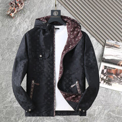 LV BLACK AND WINE RED TRIM MONOGRAM HOODED JACKET 238984