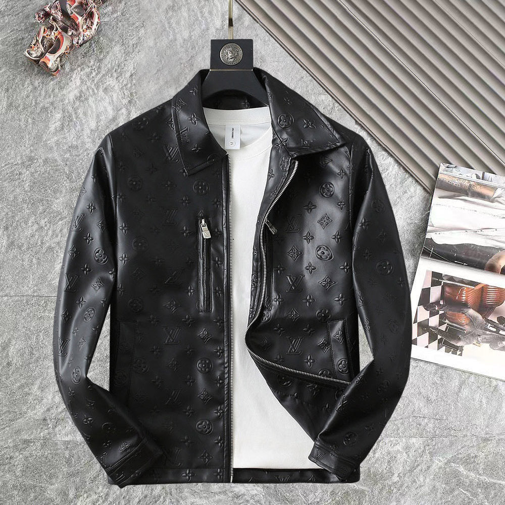 LV SHIRT JACKET IN BLACK CALFSKIN EMBOSSED LOGO 238988