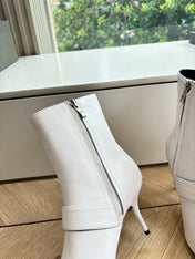 BALENCIAGA 25S ANKLE BOOTS WITH ZIPPER IN WHITE COW LEATHER SILVER HARDWARE