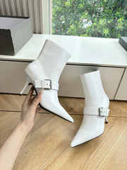 BALENCIAGA 25S ANKLE BOOTS WITH ZIPPER IN WHITE COW LEATHER SILVER HARDWARE