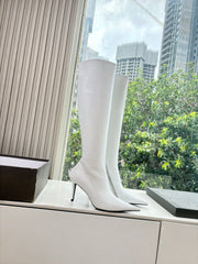 BALENCIAGA 25S HIGH BOOTS WITH ZIPPER IN WHITE COW LEATHER