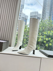 BALENCIAGA 25S HIGH BOOTS IN WHITE EMBOSSED COW LEATHER