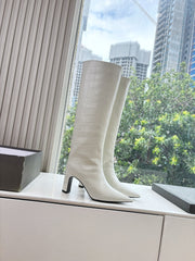BALENCIAGA 25S HIGH BOOTS IN WHITE EMBOSSED COW LEATHER