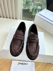 YSL 25S LOAFERS IN DARK BROWN SUEDE