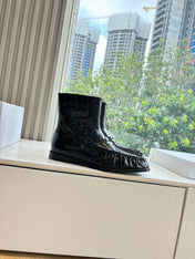 YSL 25S ANKLE FLAT BOOTS IN BLACK EMBOSSED LAMBSKIN WITH SIDE ZIPPER