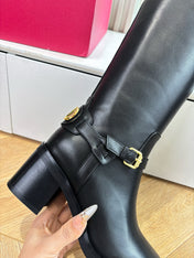 VALENTINO 25S HIGH-CUT SIGNATURE LOGO BOOTS 60 MM IN BLACK CALFSKIN WITH GOLD HARDWARE