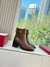 VALENTINO 25S SIGNATURE LOGO BOOTS 60 MM IN BROWN CALFSKIN WITH GOLD HARDWARE