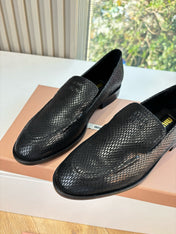 MIUMIU 26S LOAFERS IN BLACK SNAKE EMBOSSED CALFSKIN