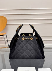 CHANEL 25S HOBO BAG 30 IN BLACK-GRAY DENIM WITH GOLD HARDWARE