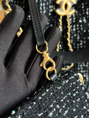 CHANEL 25S HOBO BAG 40 IN BLACK TWEED WITH GOLD HARDWARE