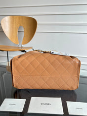 CHANEL 25S HOBO BAG 40 IN CARAMEL BROWN CAVIAR WITH GOLD HARDWARE