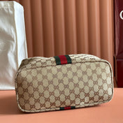 GUCCI 26S GIGLIO TOP HANDLE BAG 27 IN WARM BEIGE AND BROWN CANVAS