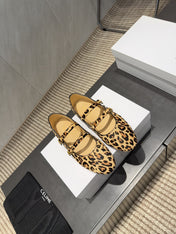 CELINE 26S BALLET FLATS IN LEOPARD PRINT FUR