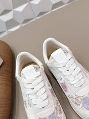 LOEWE 26S FLOW RUNNER SNEAKER IN WHITE FLORAL PATTERN SUEDE AND CALFSKIN