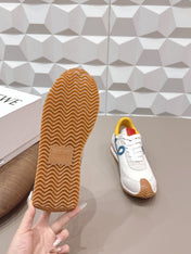 LOEWE 26S FLOW RUNNER SNEAKER IN LIGHT GRAY SUEDE YELLOW AND BLUE CALFSKIN