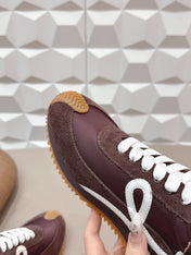 LOEWE 26S FLOW RUNNER SNEAKER IN DARK BROWN AND WHITE SUEDE AND CALFSKIN