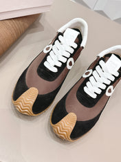 LOEWE 26S FLOW RUNNER SNEAKER IN BLACK AND DARK BROWN SUEDE AND WHITE CALFSKIN